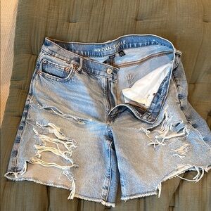 American Eagle Outfitters Women's Blue Distressed Denim Shorts